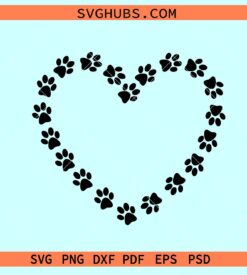 Paw print heart svg, Paw print love svg, dog lover svg, pet svg