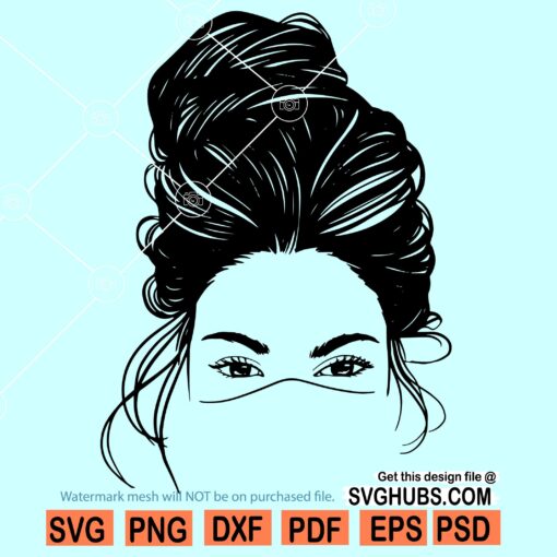 Messy bun with face mask SVG