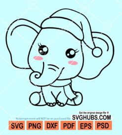 Baby elephant with santa hat svg