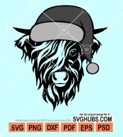 Christmas highland cow with santa hat svg