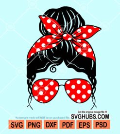 Red polka dots messy bun svg