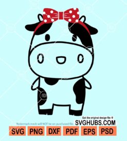 Toddler cow with hair bow svg