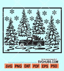 Christmas truck winter scene svg