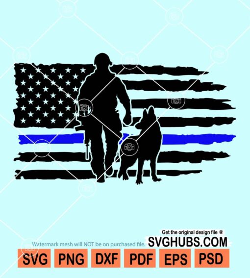 Distressed American flag police german shepherd svg