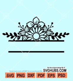 Flower split monogram frame svg