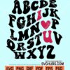 Valentine alphabets svg