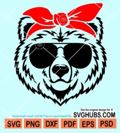 Bear with sunglasses and bandana svg