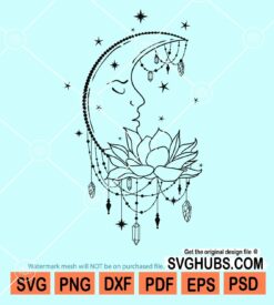 Crescent moon with lotus svg