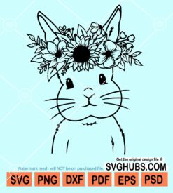 Cute bunny with floral crown svg