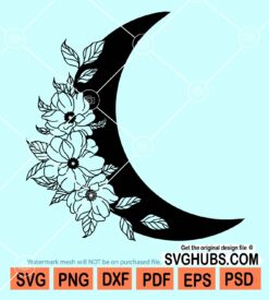 Floral crescent moon svg