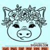 Pig with flower crown SVG, pig with flowers svg, floral pig svg, pig head svg file