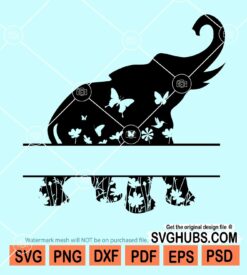 Split floral elephant name frame svg