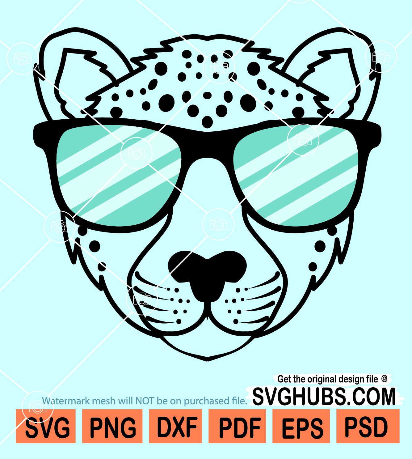 Cheetah face with sunglasses svg, Cheetah In Sunglasses SVG, Cheetah SVG