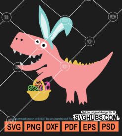 Easter dinosaur with bunny ears and eggs svg