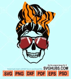 Messy bun skull football svg