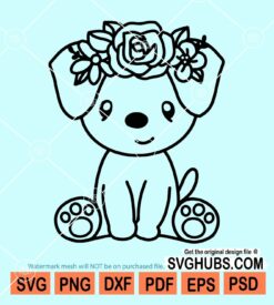 Puppy with flower crown svg