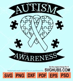 Autism awareness ribbon and heart svg