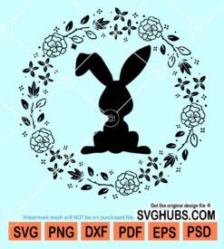 Easter bunny floral wreath svg