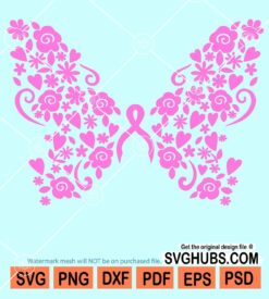 Floral cancer awareness butterfly svg