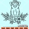 Pig with flower crown svg