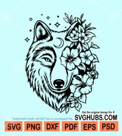 Wolf With Flowers Svg