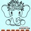 Baby elephant with floral crown svg