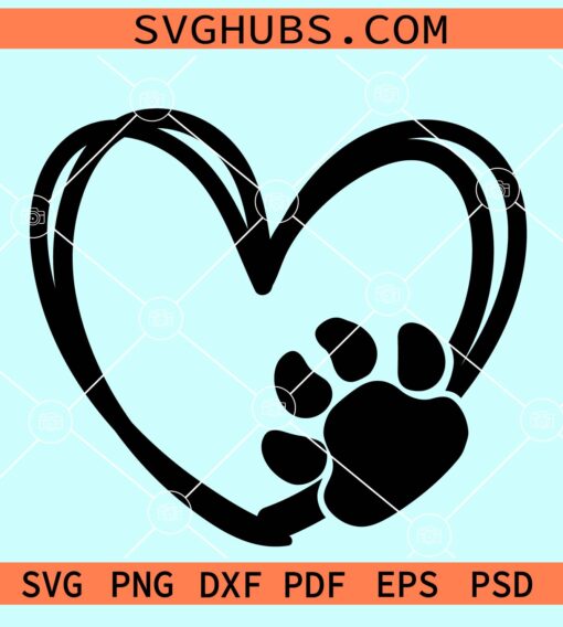 Dog paw print with heart svg