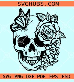 Floral skull with butterfly svg