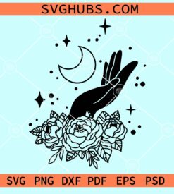 Floral witch hand with moon svg