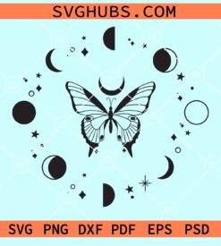 Magic butterfly with moon phases svg