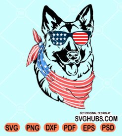 Patriotic german shepherd with sunglasses and scarf svg