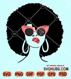 Afro woman with biting lips and sunglasses svg