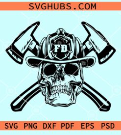 Fire fighter skull with crossed axes svg