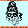 Messy bun skull smoking weed svg