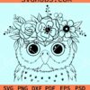 Owl with floral crown svg