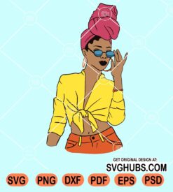 Sexy black woman with turban and sunglasses svg