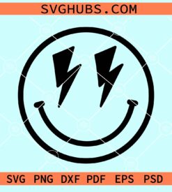 Smiley face with lightning bolt eyes svg