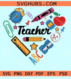 Teacher school supplies heart svg