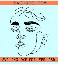 Floral woman face line art design svg