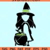 Halloween witch with Bubbling Cauldron Pot Soup svg