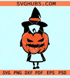 Halloween witch with pumpkin face svg