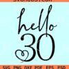 Hello Thirty Birthday SVG, Hello Thirty SVG, Talk thirty to me, Hello 30 svg