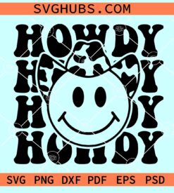 Howdy Cowboy smiley SVG, cow print ha smiley svg, cowboy smiley svg