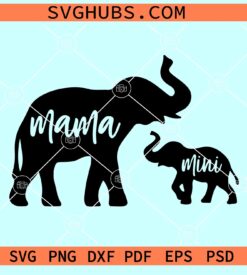 Mama and Mini elephant SVG, elephant outline svg, mom baby shower svg