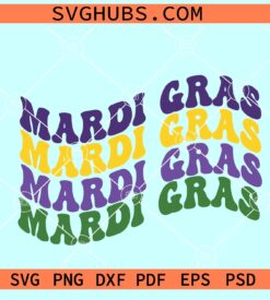 Mardi Gras Retro SVG, Mardi Gras wavy stacked letter SVG, Louisiana Svg