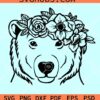 Bear head with flower crown SVG, bear flower crown svg, floral bear svg