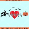 Halloween Heartbeat Svg, Pumpkin face svg, Witch on Broom svg, Halloween decor svg