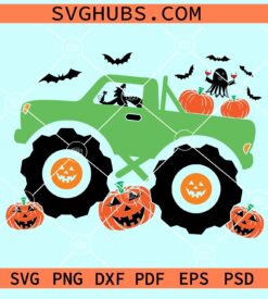 Halloween Monster Truck Svg, Pumpkin face svg, Ghost svg, Bats svg, Halloween decor svg