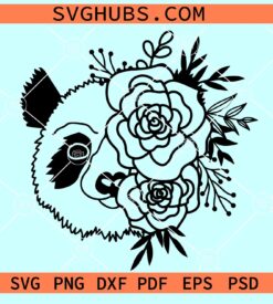 Panda head with flower crown SVG, Floral panda svg, cute panda bear svg