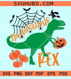 Spooky Saurus Rex svg, Halloween Dinosaur SVG, Dinosaur Pumpkin Svg, T-Rex svg, Bats svg